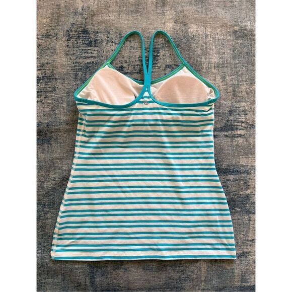 Lululemon Power Y Twin Stripe Spry Blue White Athletic Tank Top Size 10 - Picture 2 of 6
